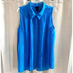 Lane Bryant Womens Top Size 24 Blue Button Up Pleated Flowy Minimalist 17801‎